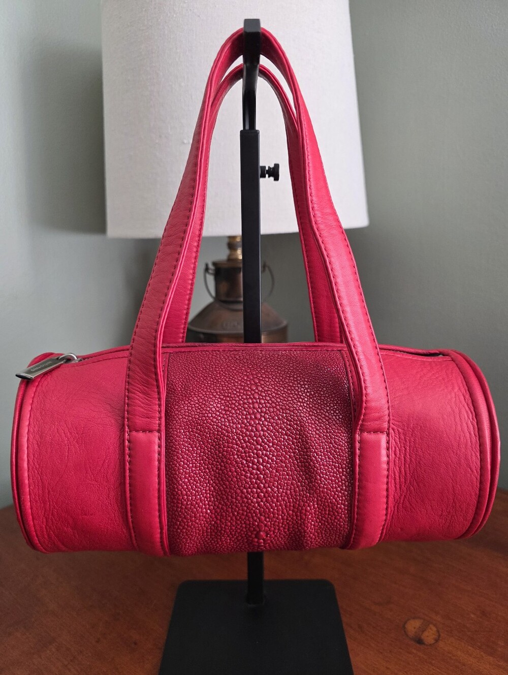 ARTe Debra McGuire Y2K Genuine Stingray Leather Red Barrel Satchel Top Handle